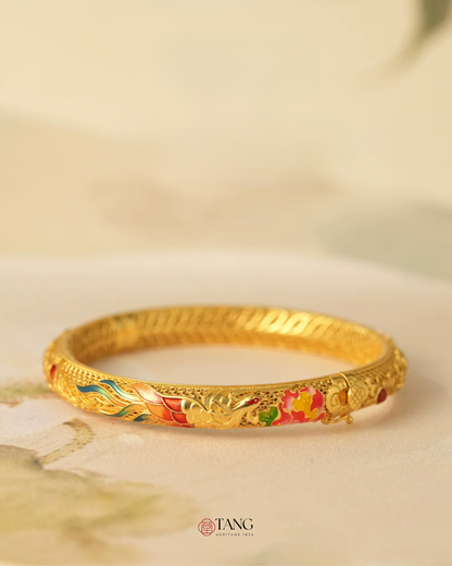 Gold Vermeil Dragon Phoenix Bangle