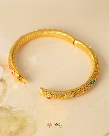 Gold Vermeil Dragon Phoenix Bangle