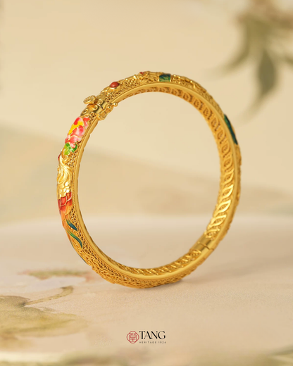 Gold Vermeil Dragon Phoenix Bangle