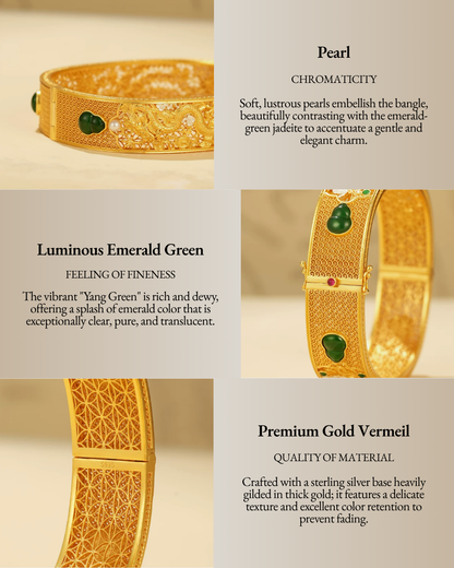 Gold Vermeil Dragon Phoenix Jadeite Bangle
