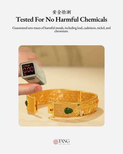 Gold Vermeil Dragon Phoenix Jadeite Bangle