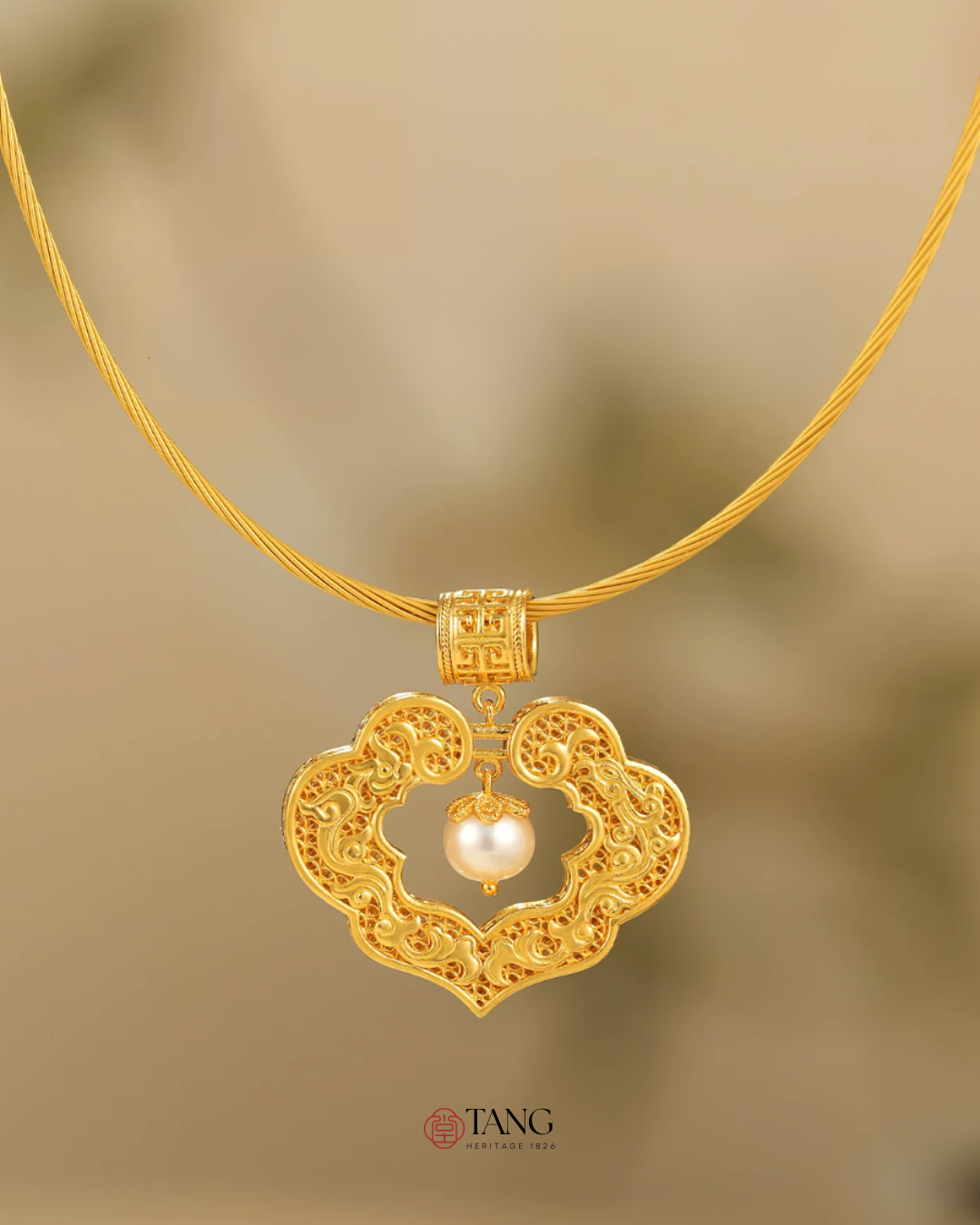 Gold Vermeil Dragon Phoenix Ruyi Pendant