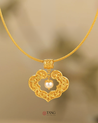 Gold Vermeil Dragon Phoenix Ruyi Pendant