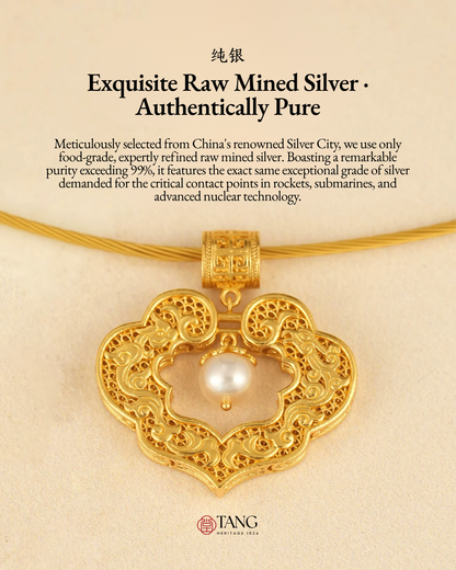 Gold Vermeil Dragon Phoenix Ruyi Pendant