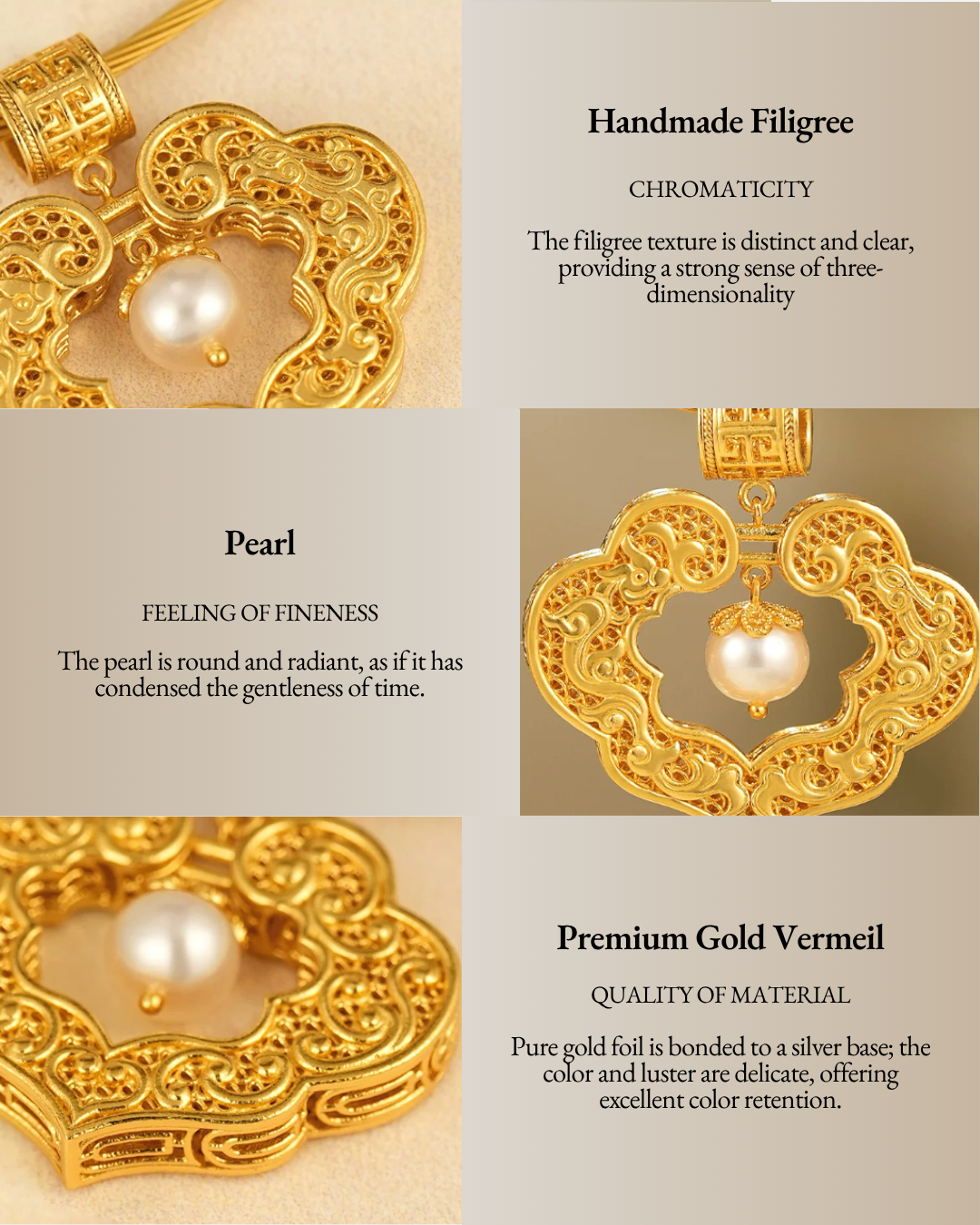 Gold Vermeil Dragon Phoenix Ruyi Pendant