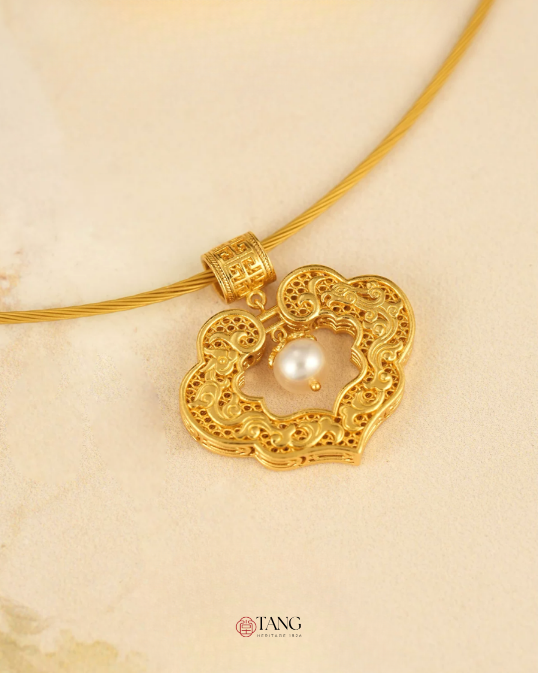 Gold Vermeil Dragon Phoenix Ruyi Pendant