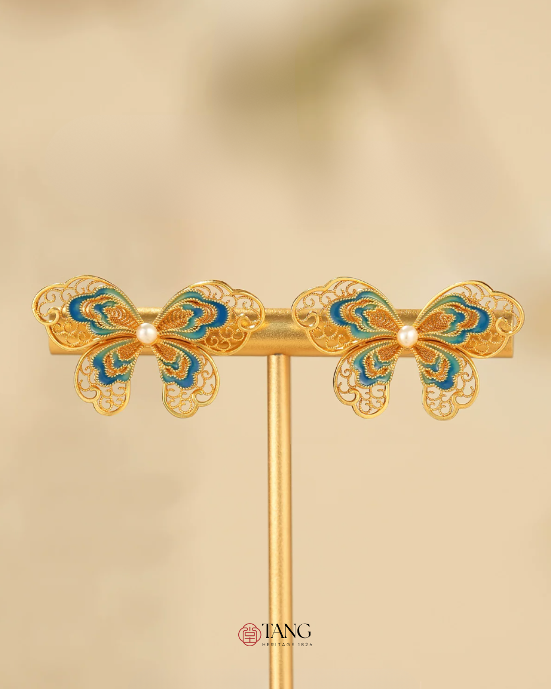Gold Vermeil Enamel Butterfly Pearl Earrings