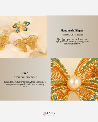 Gold Vermeil Enamel Butterfly Pearl Earrings