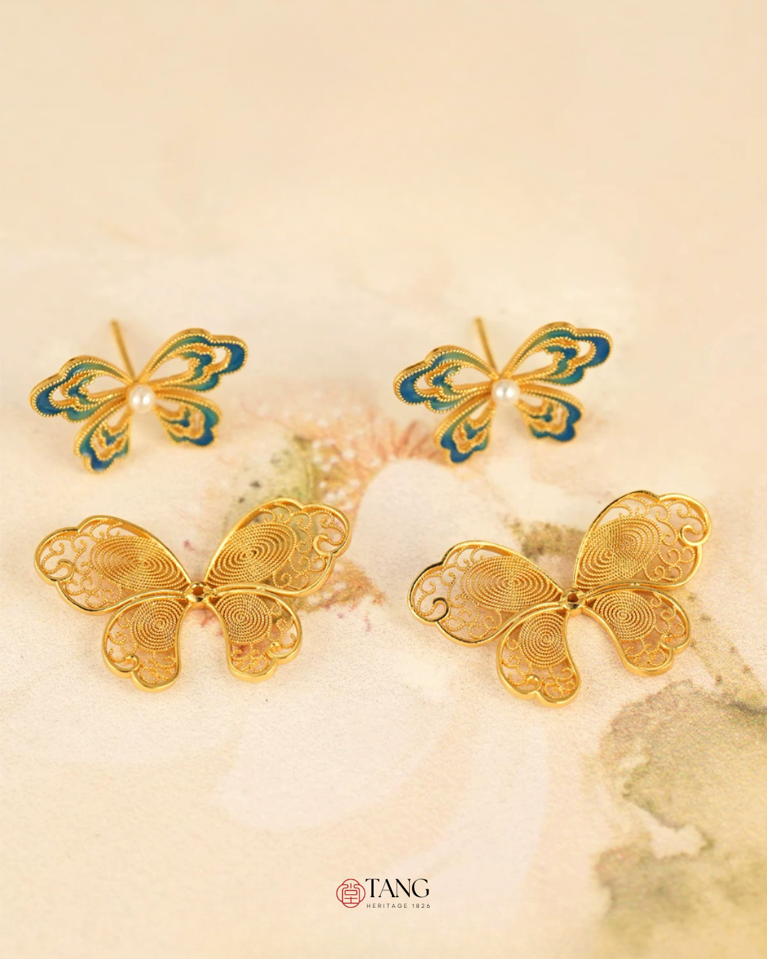Gold Vermeil Enamel Butterfly Pearl Earrings