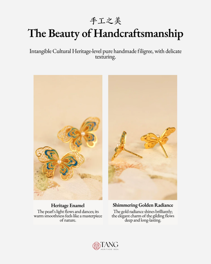 Gold Vermeil Enamel Butterfly Pearl Earrings