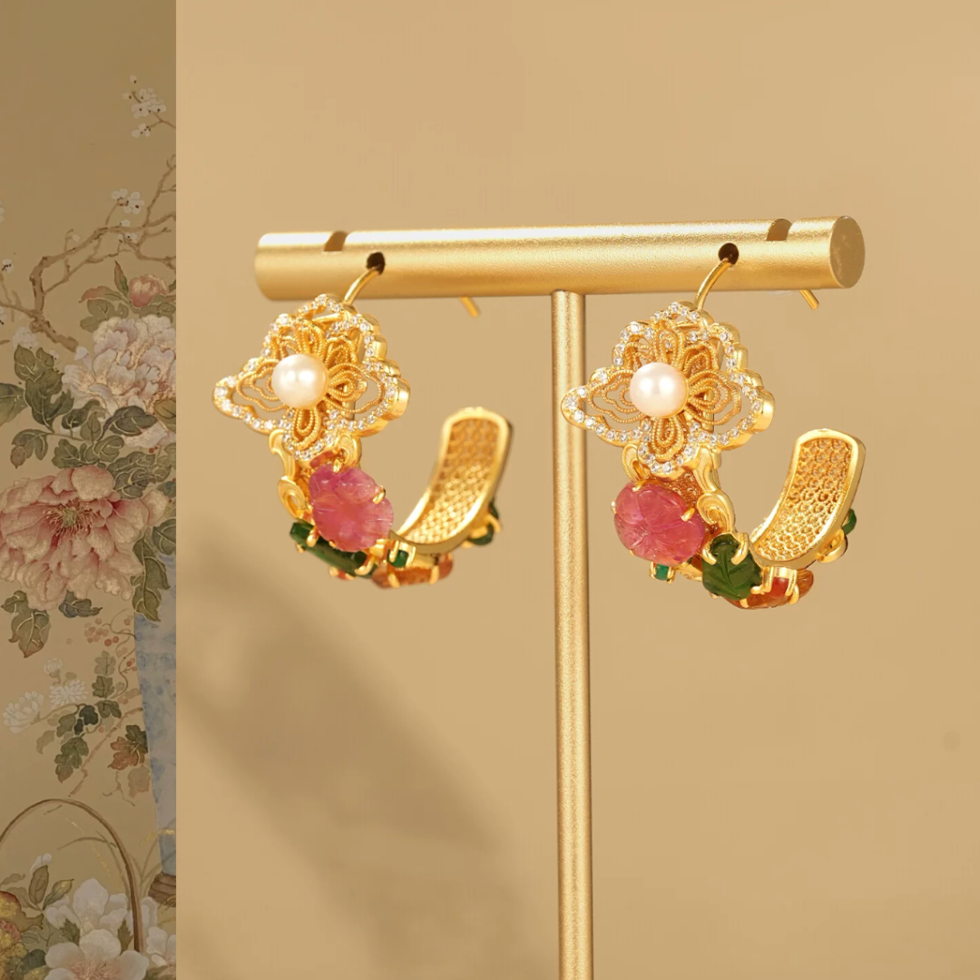 Gold Vermeil Floral Cluster Pearl Earrings