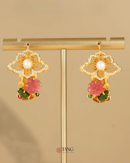 Gold Vermeil Floral Cluster Pearl Earrings