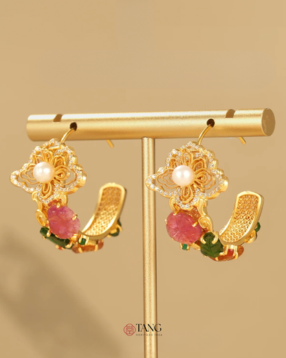 Gold Vermeil Floral Cluster Pearl Earrings