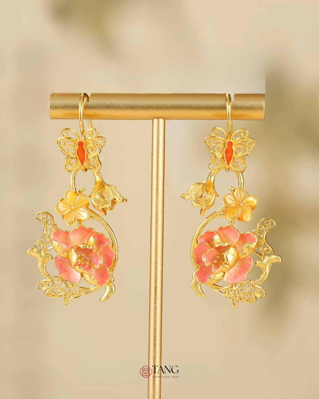 Gold Vermeil Hibiscus Butterfly Enamel Earrings