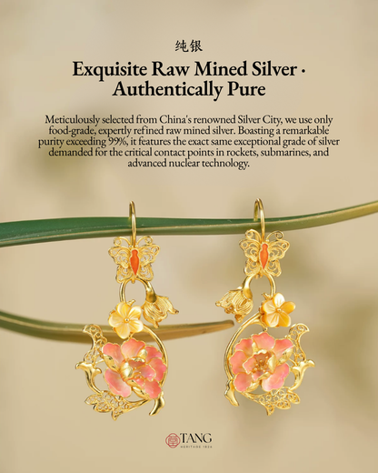 Gold Vermeil Hibiscus Butterfly Enamel Earrings