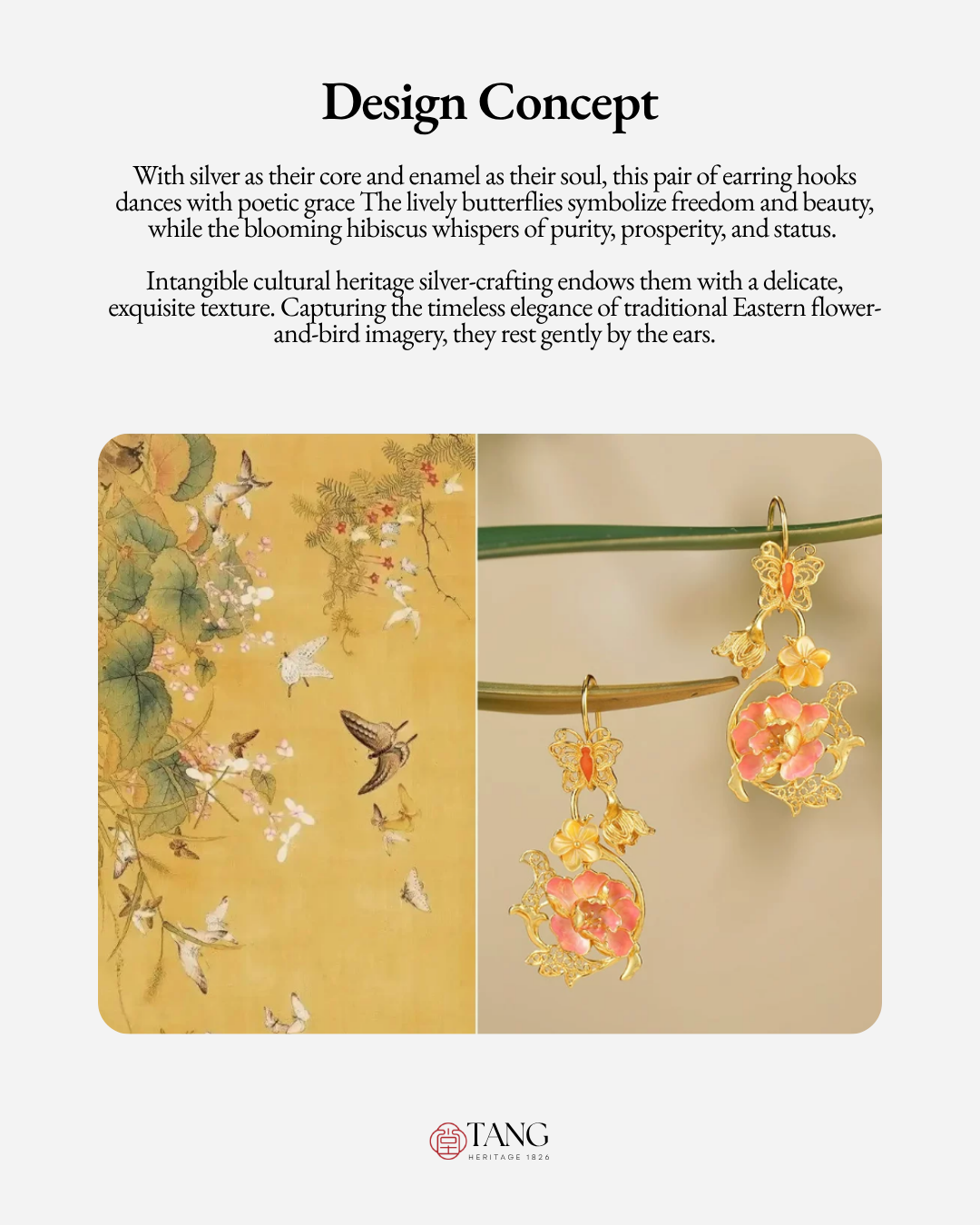 Gold Vermeil Hibiscus Butterfly Enamel Earrings