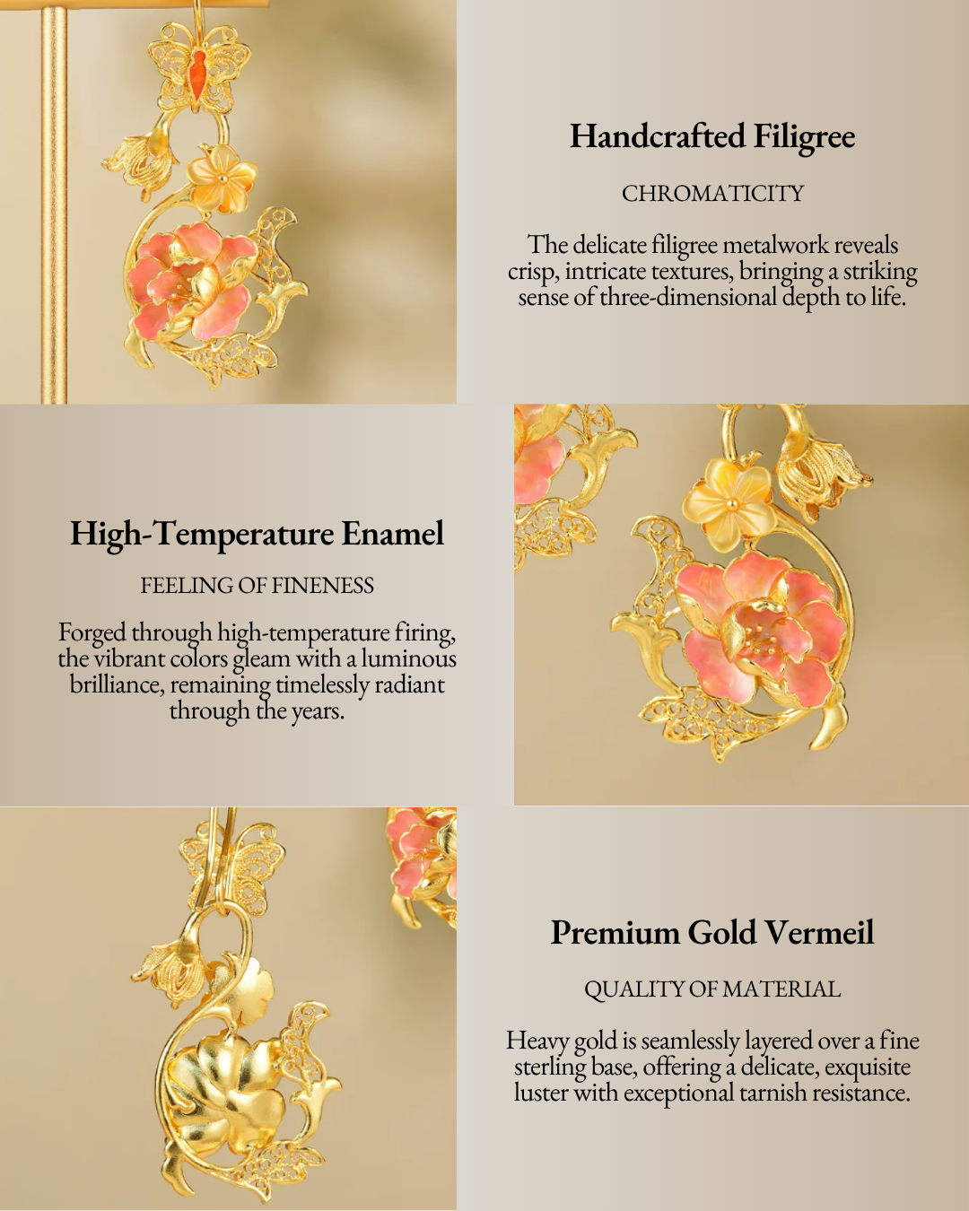 Gold Vermeil Hibiscus Butterfly Enamel Earrings