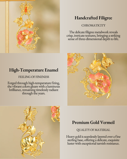 Gold Vermeil Hibiscus Butterfly Enamel Earrings