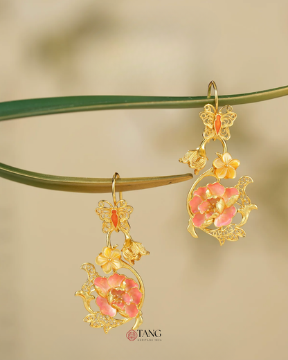 Gold Vermeil Hibiscus Butterfly Enamel Earrings