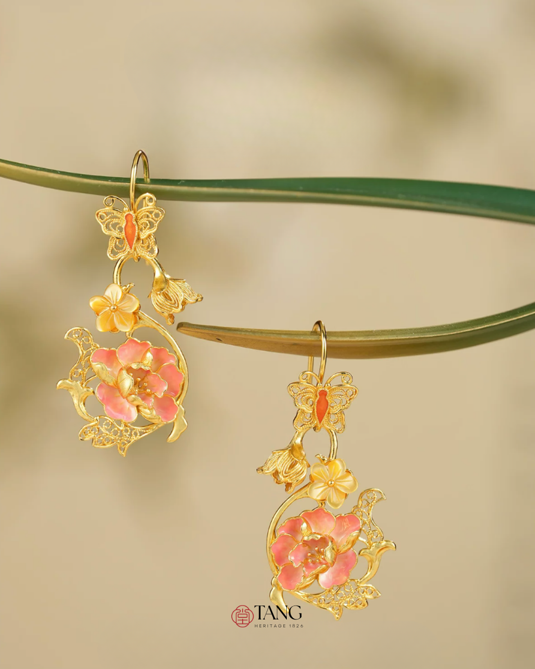 Gold Vermeil Hibiscus Butterfly Enamel Earrings