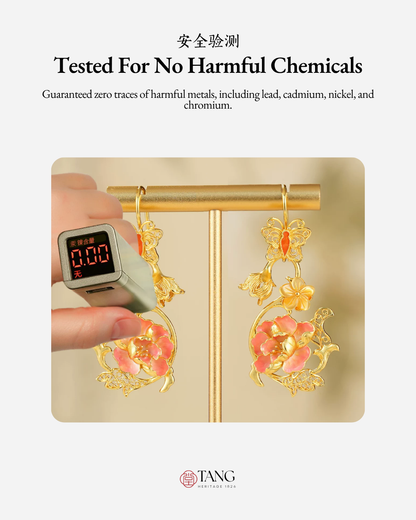 Gold Vermeil Hibiscus Butterfly Enamel Earrings