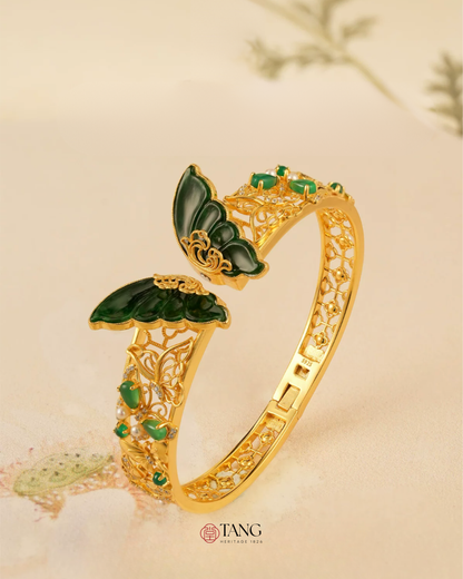 Gold Vermeil Jadeite Butterfly Bangle
