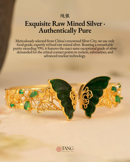 Gold Vermeil Jadeite Butterfly Bangle