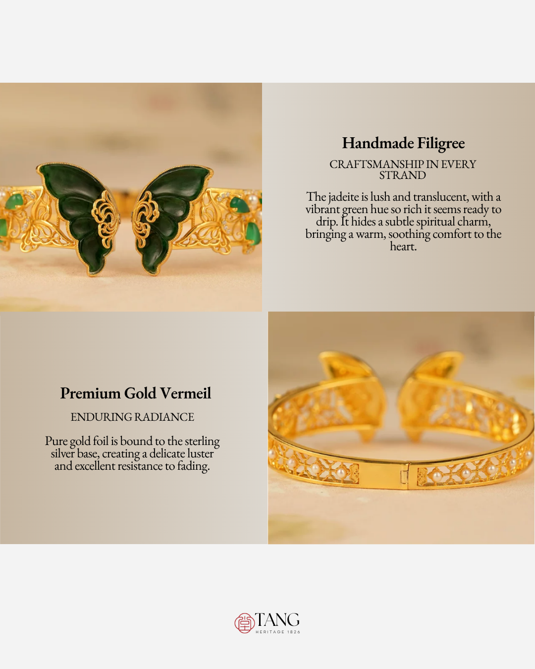 Gold Vermeil Jadeite Butterfly Bangle