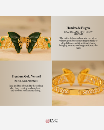 Gold Vermeil Jadeite Butterfly Bangle