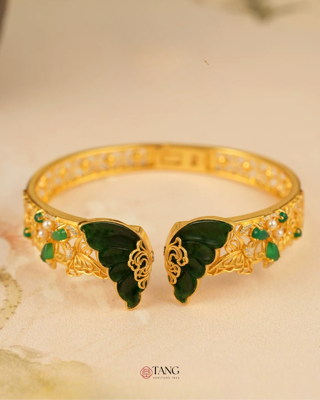 Gold Vermeil Jadeite Butterfly Bangle