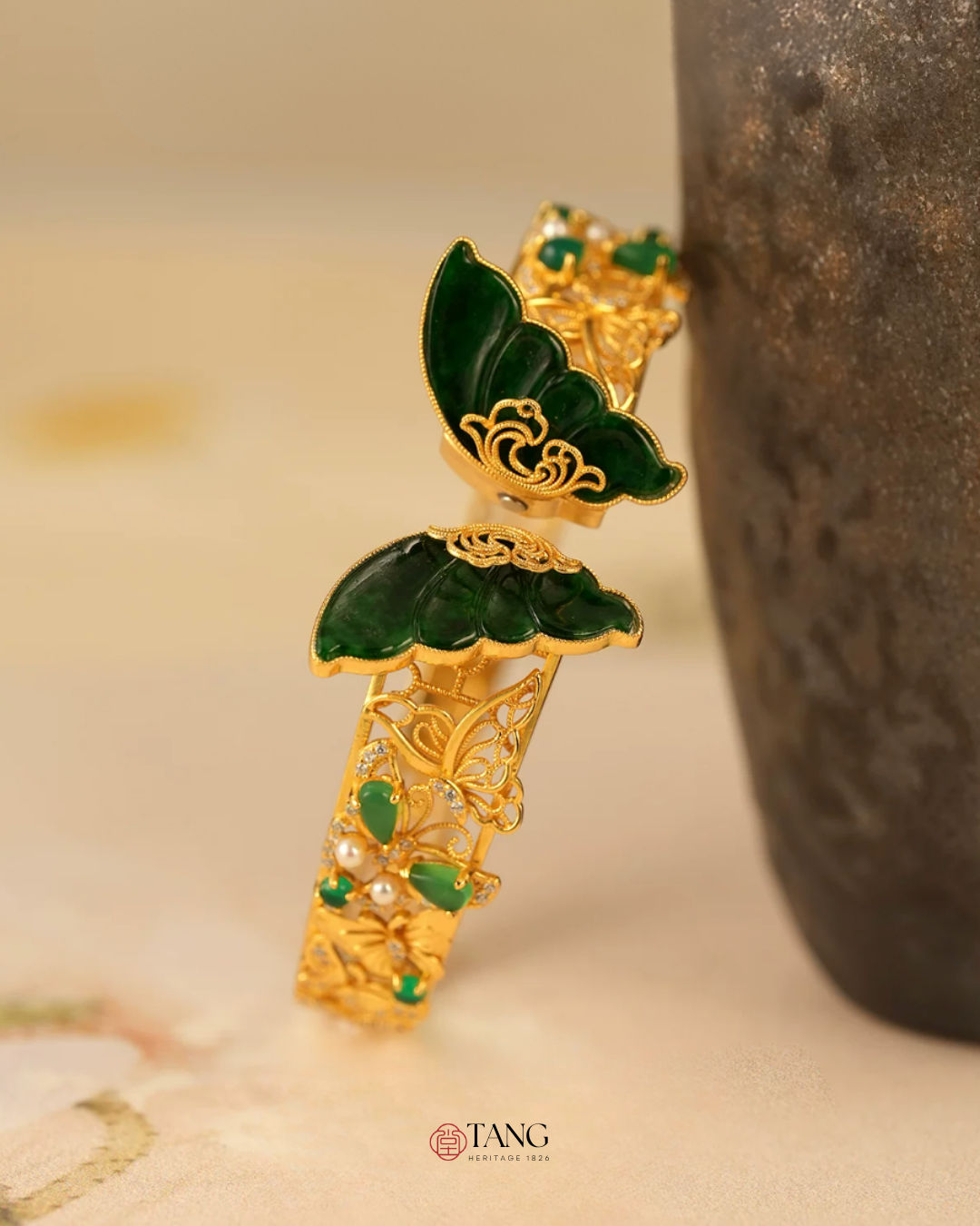 Gold Vermeil Jadeite Butterfly Bangle