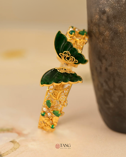 Gold Vermeil Jadeite Butterfly Bangle