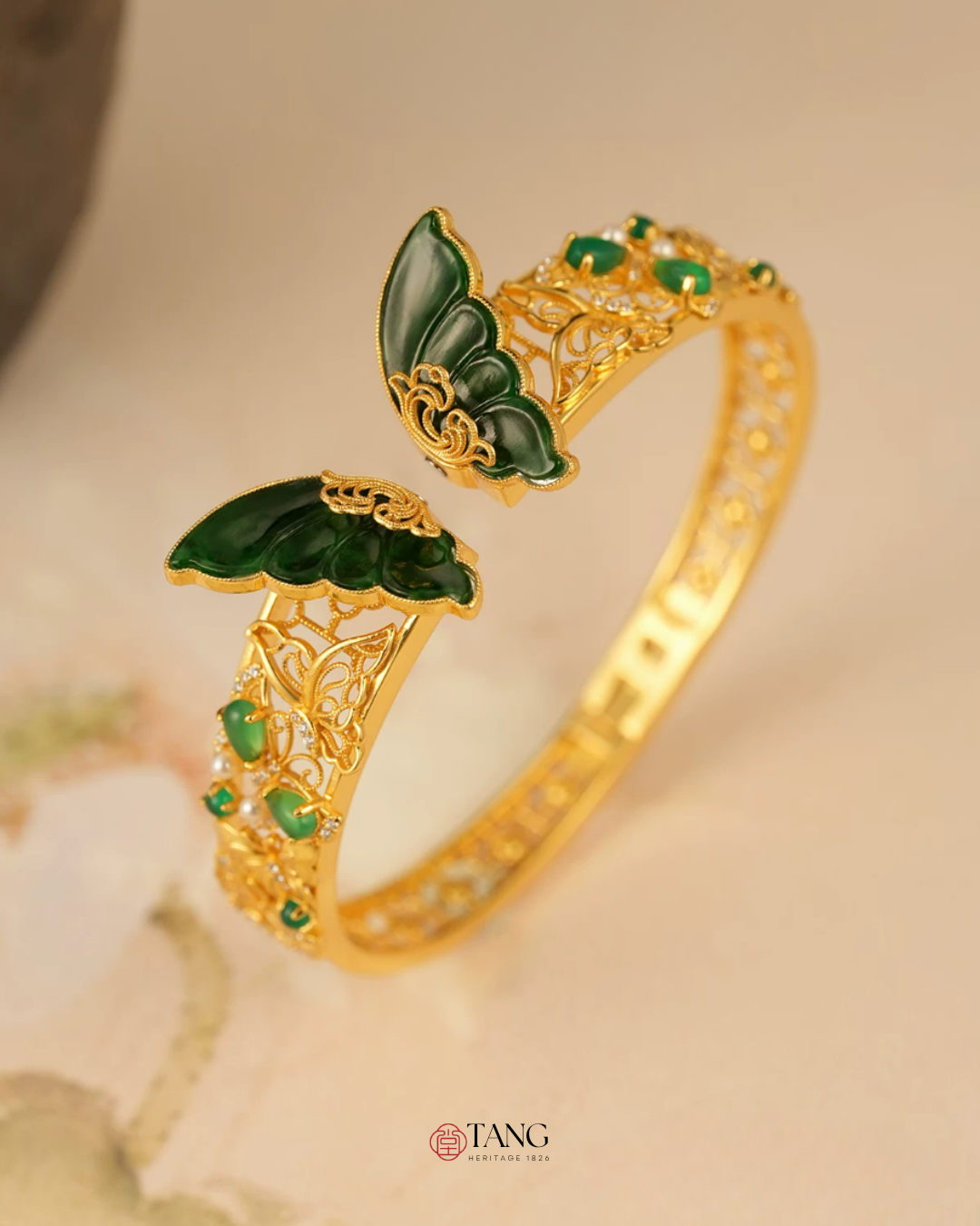Gold Vermeil Jadeite Butterfly Bangle
