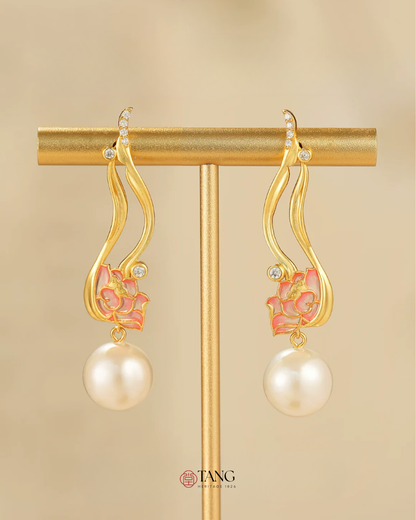Gold Vermeil Lotus Pearl Drop Earrings