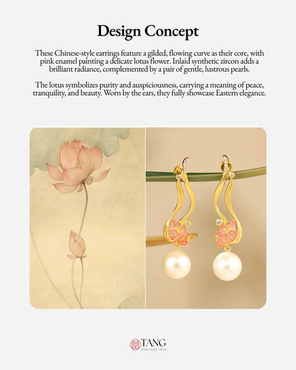 Gold Vermeil Lotus Pearl Drop Earrings