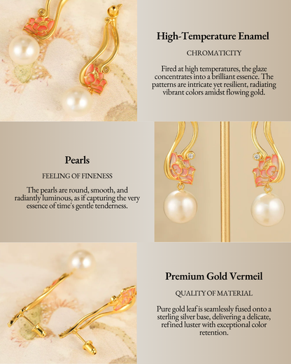 Gold Vermeil Lotus Pearl Drop Earrings