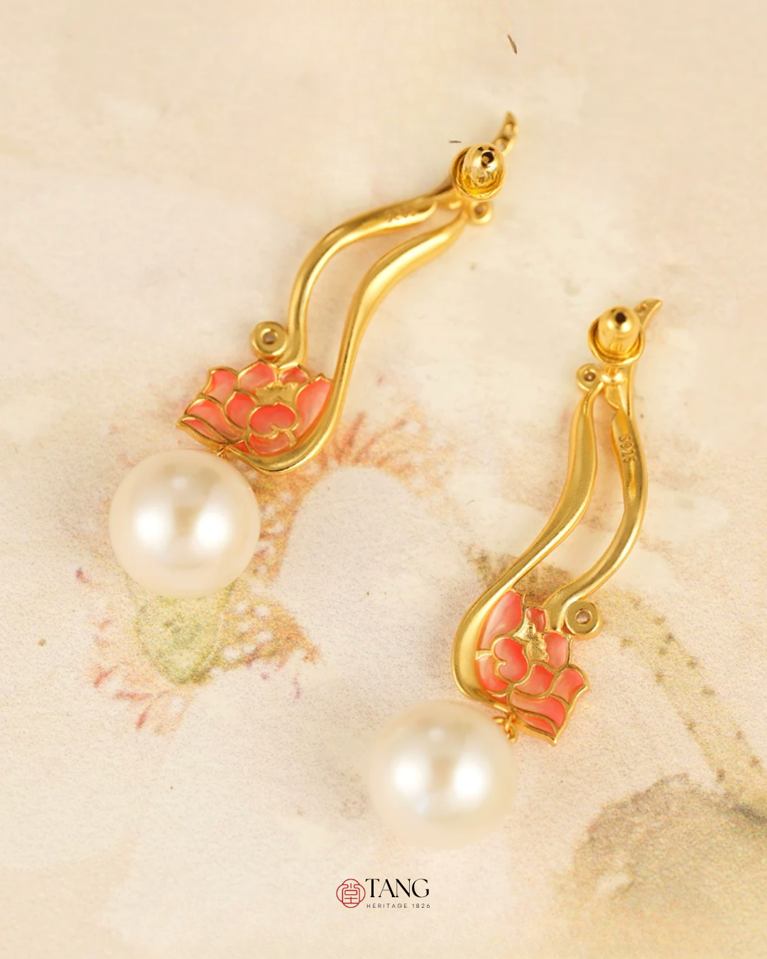 Gold Vermeil Lotus Pearl Drop Earrings