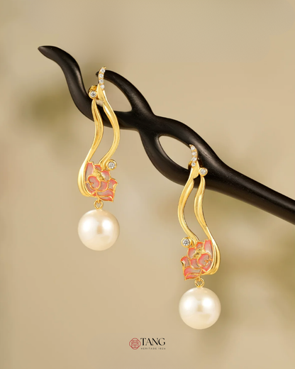 Gold Vermeil Lotus Pearl Drop Earrings