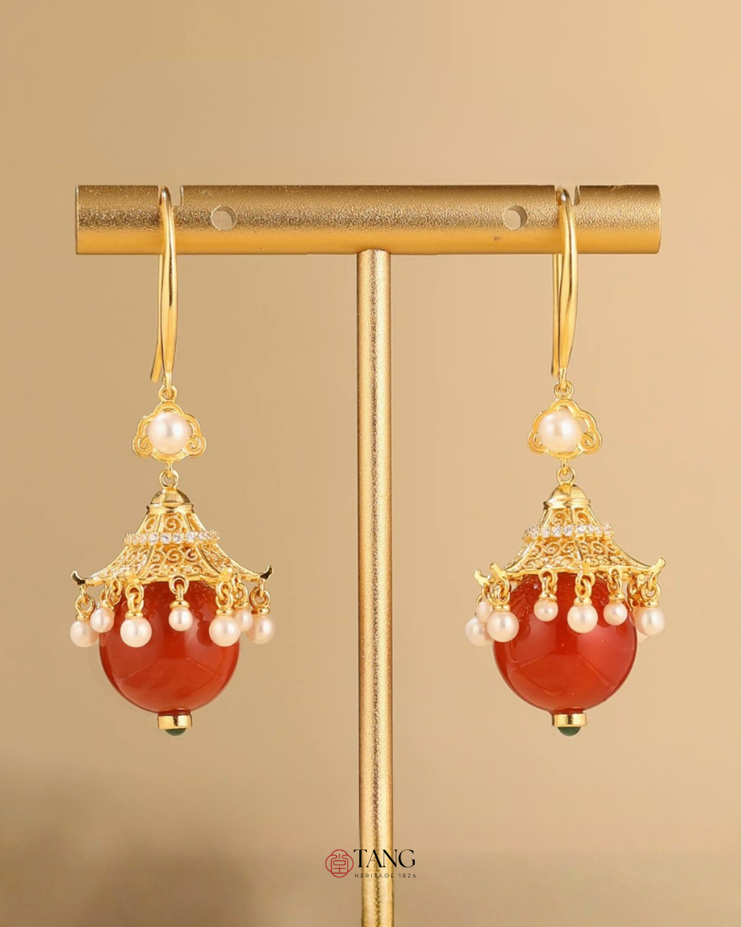 Gold Vermeil Palace Lantern Agate Pearl Earrings