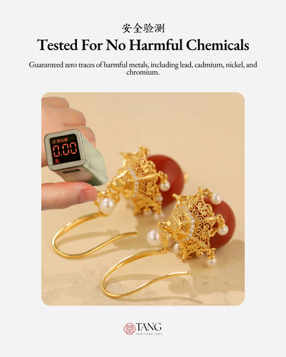 Gold Vermeil Palace Lantern Agate Pearl Earrings