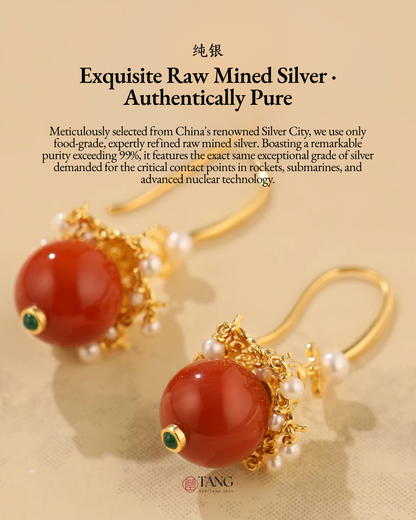 Gold Vermeil Palace Lantern Agate Pearl Earrings