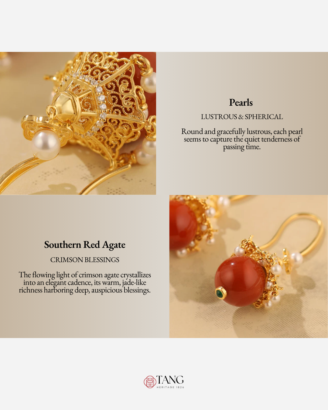 Gold Vermeil Palace Lantern Agate Pearl Earrings
