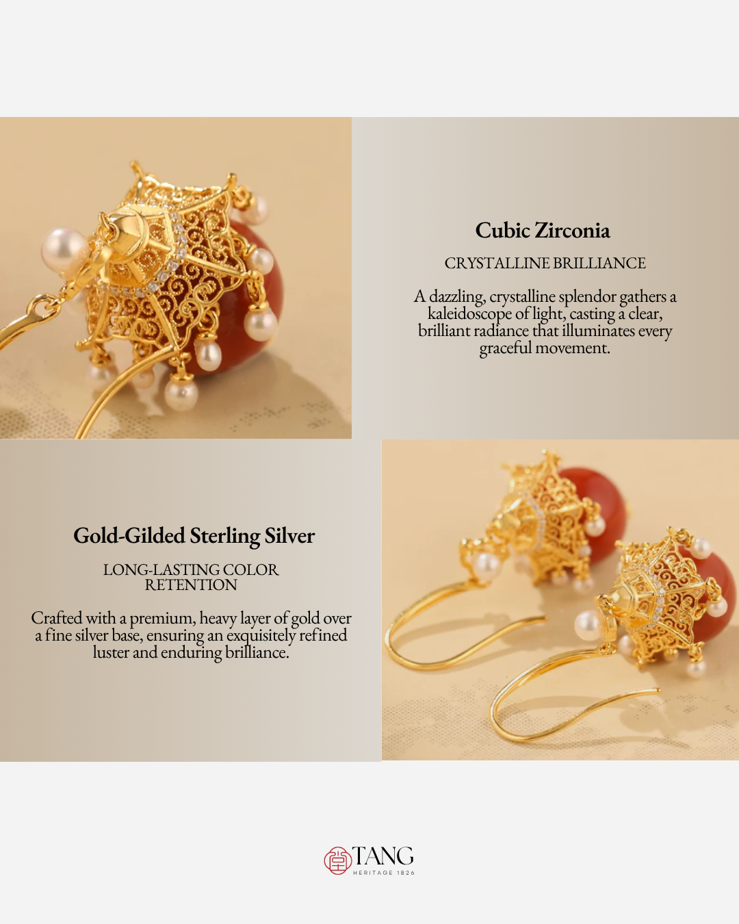 Gold Vermeil Palace Lantern Agate Pearl Earrings