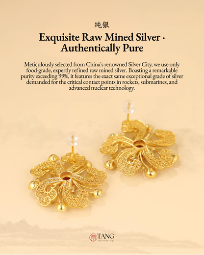 Gold Vermeil Peony Jade Ruby Earrings