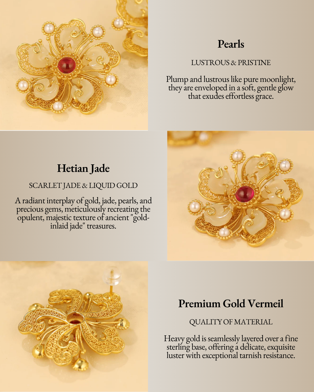 Gold Vermeil Peony Jade Ruby Earrings