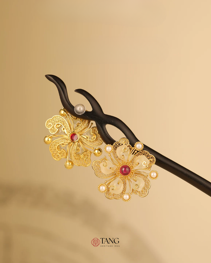 Gold Vermeil Peony Jade Ruby Earrings