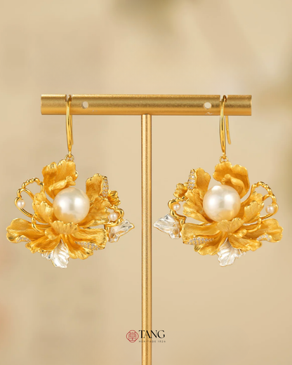 Gold Vermeil Peony Pearl Earrings