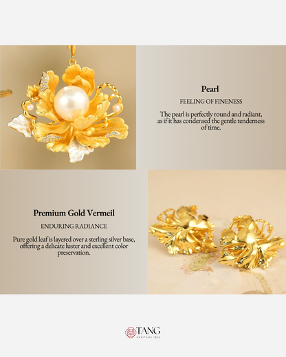 Gold Vermeil Peony Pearl Earrings