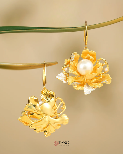 Gold Vermeil Peony Pearl Earrings