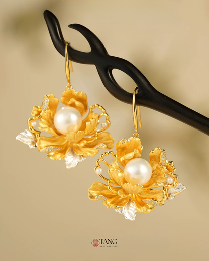 Gold Vermeil Peony Pearl Earrings